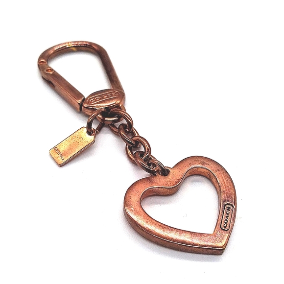 Vintage Rare Pre-Owned COACH Copper Heart Trigger Snap Keychain Fob Purse Charm - Picture 4 of 6